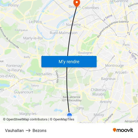 Vauhallan to Bezons map