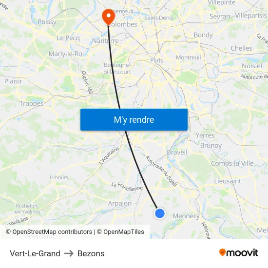 Vert-Le-Grand to Bezons map