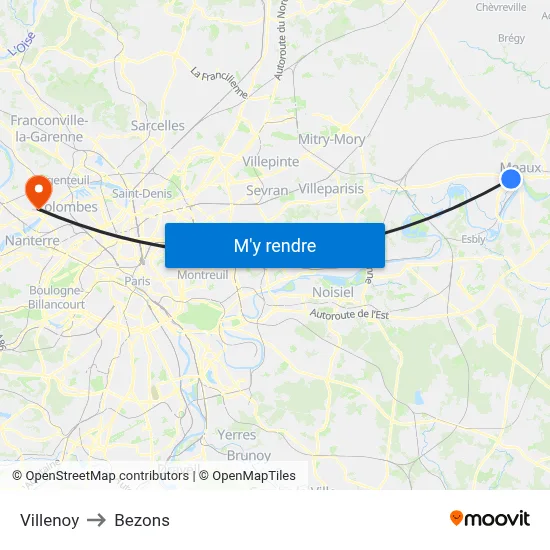 Villenoy to Bezons map