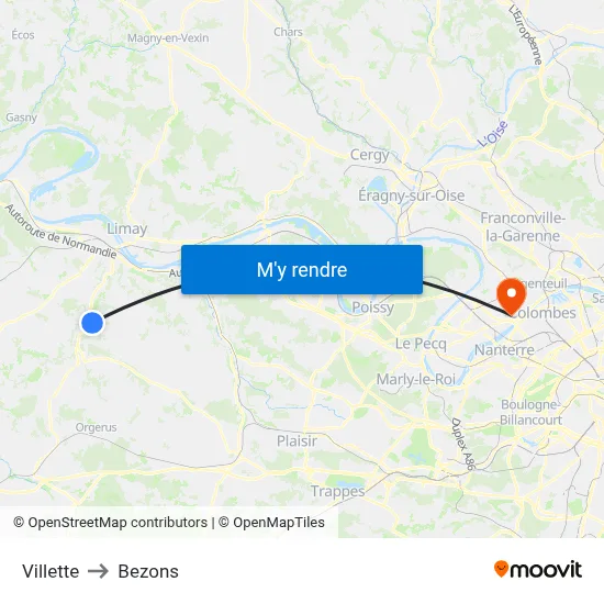Villette to Bezons map