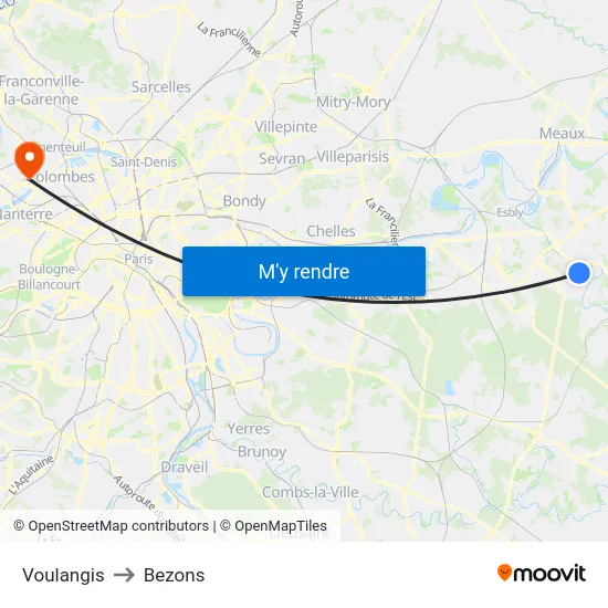 Voulangis to Bezons map
