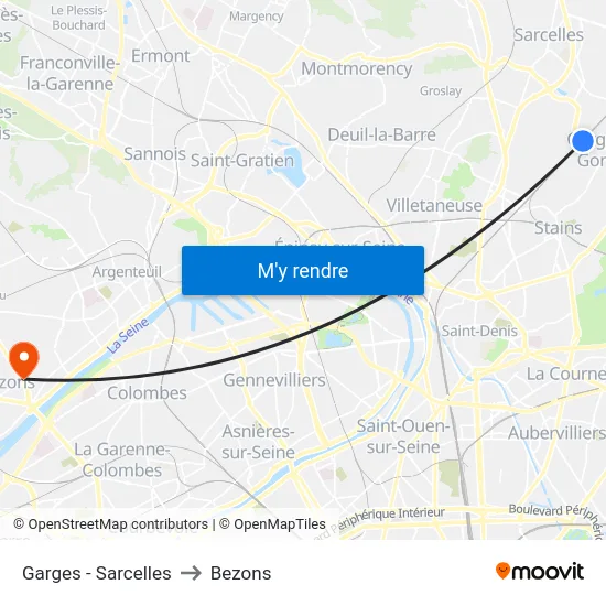 Garges - Sarcelles to Bezons map