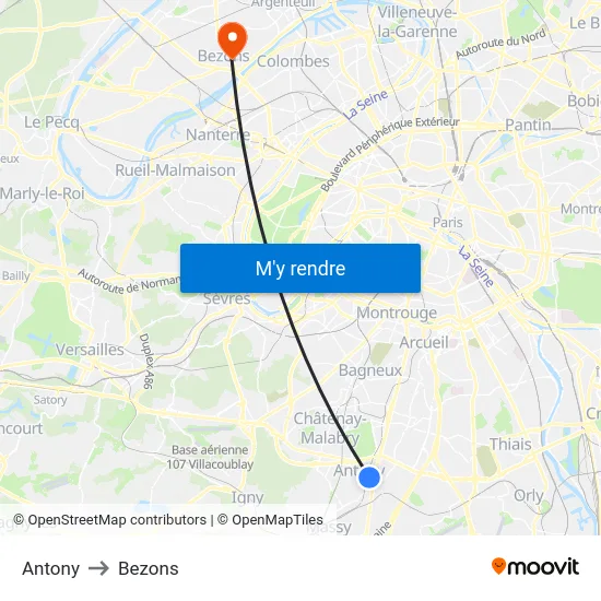Antony to Bezons map