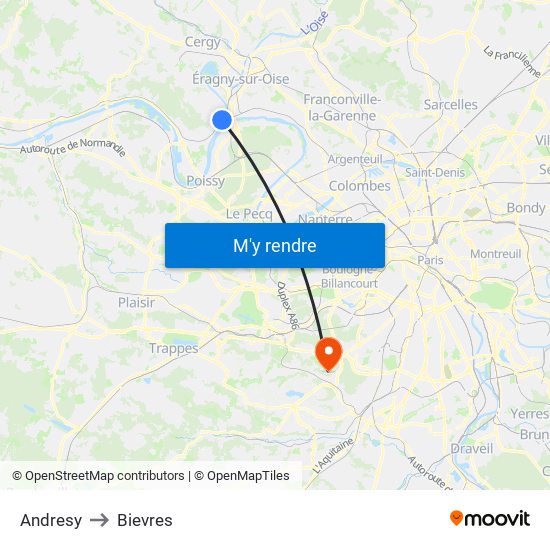 Andresy to Bievres map