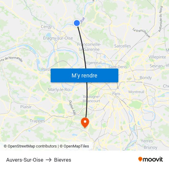 Auvers-Sur-Oise to Bievres map