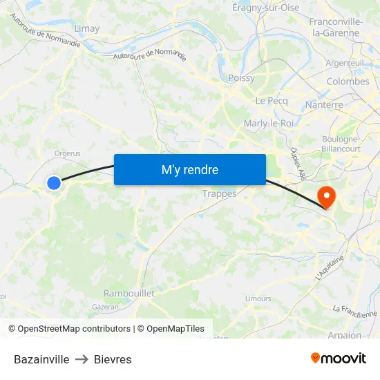 Bazainville to Bievres map