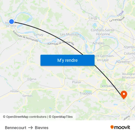Bennecourt to Bievres map