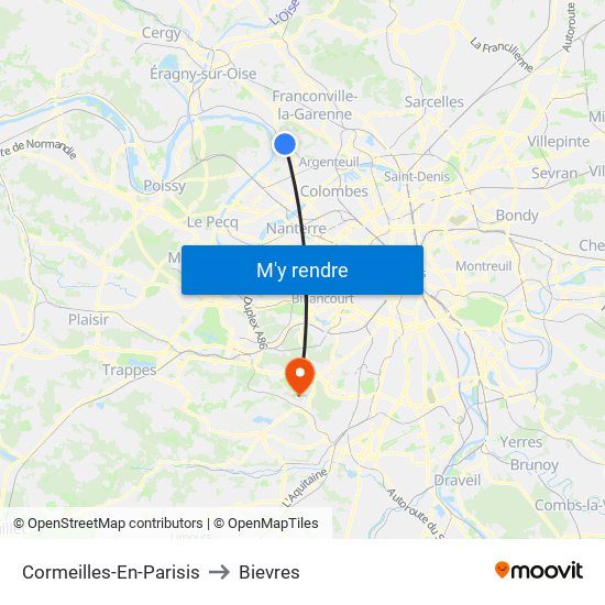 Cormeilles-En-Parisis to Bievres map