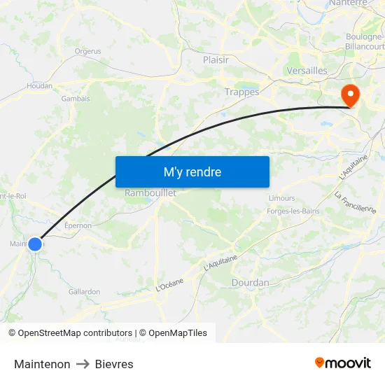 Maintenon to Bievres map