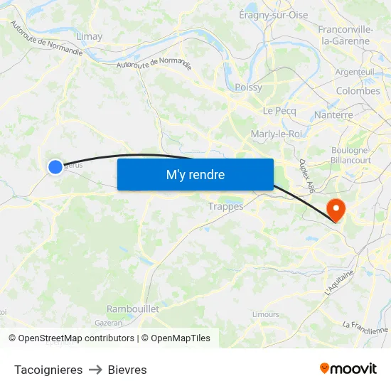 Tacoignieres to Bievres map