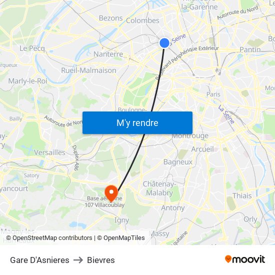 Gare D'Asnieres to Bievres map