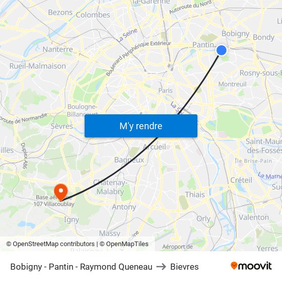 Bobigny - Pantin - Raymond Queneau to Bievres map