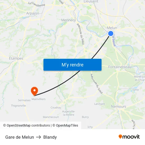 Gare de Melun to Blandy map