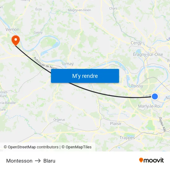 Montesson to Blaru map