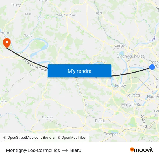 Montigny-Les-Cormeilles to Blaru map