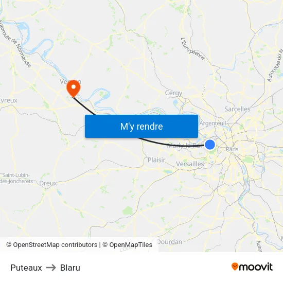 Puteaux to Blaru map