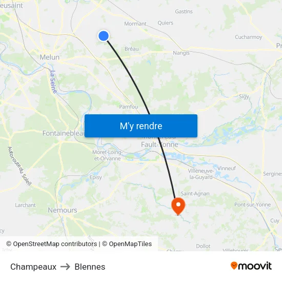 Champeaux to Blennes map