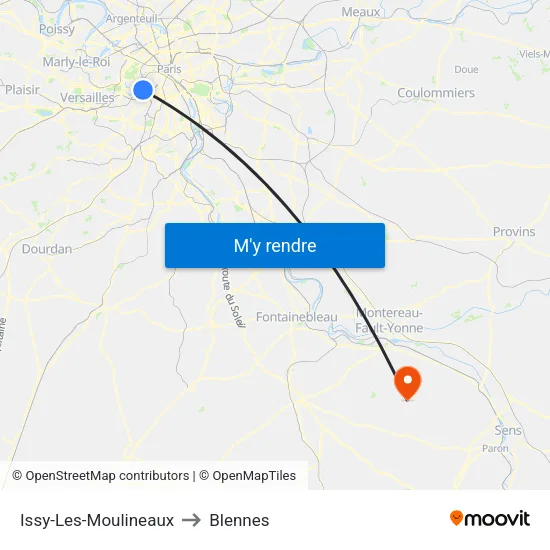 Issy-Les-Moulineaux to Blennes map
