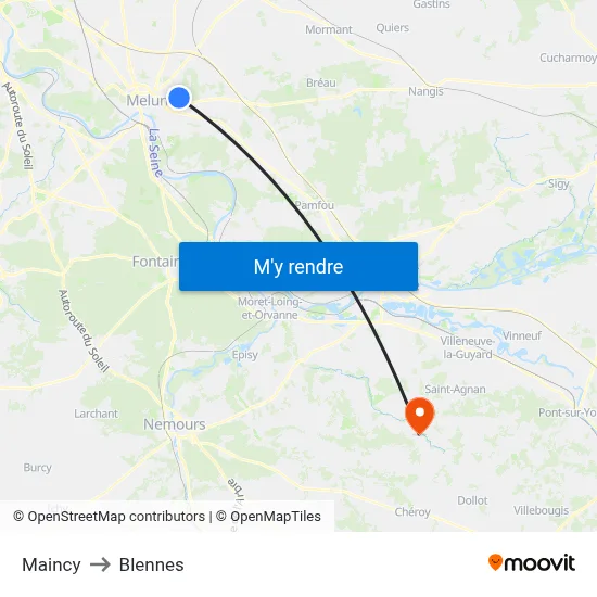 Maincy to Blennes map