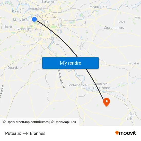 Puteaux to Blennes map