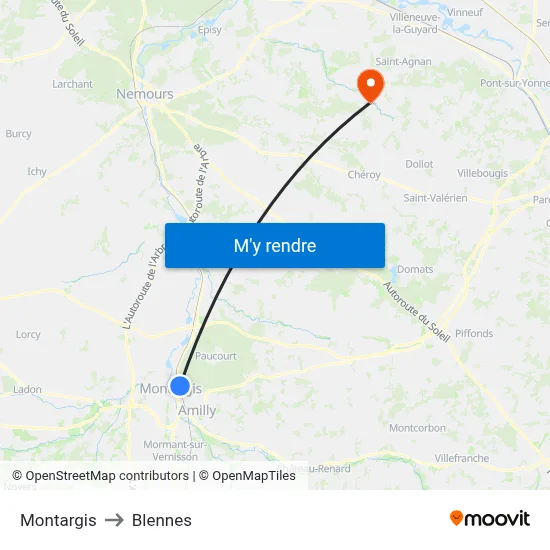 Montargis to Blennes map