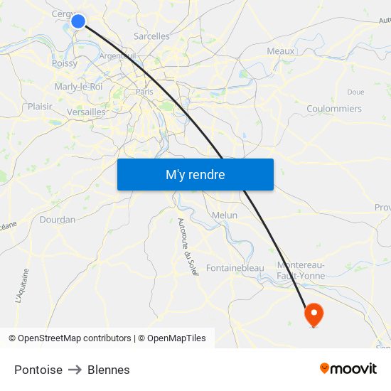 Pontoise to Blennes map