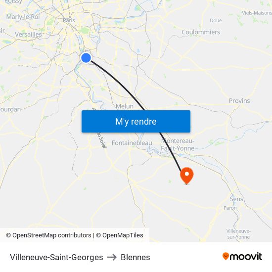 Villeneuve-Saint-Georges to Blennes map