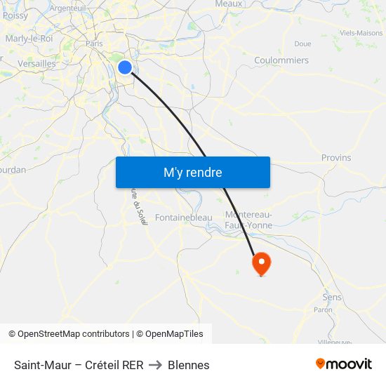 Saint-Maur – Créteil RER to Blennes map