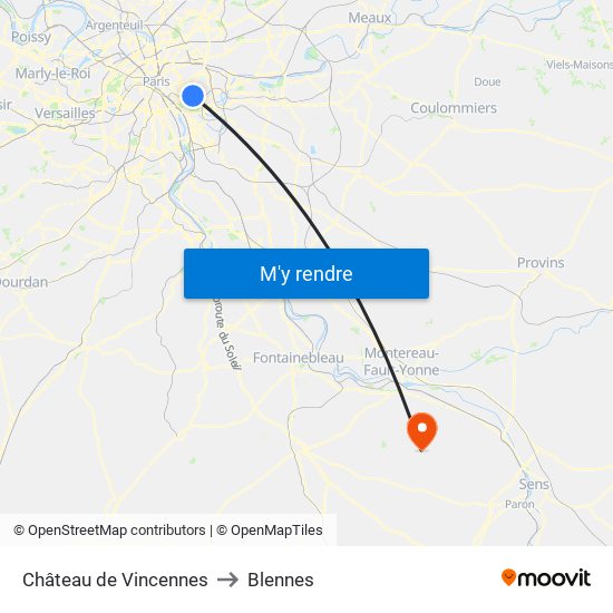 Château de Vincennes to Blennes map
