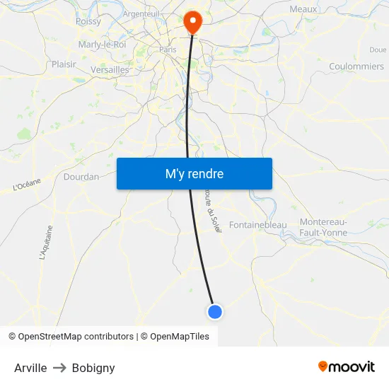 Arville to Bobigny map