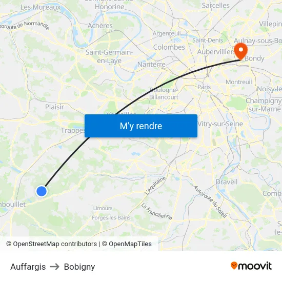 Auffargis to Bobigny map