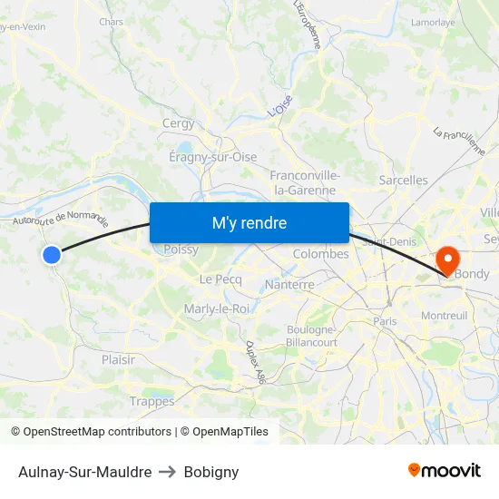 Aulnay-Sur-Mauldre to Bobigny map