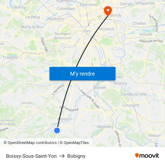 Boissy-Sous-Saint-Yon to Bobigny map