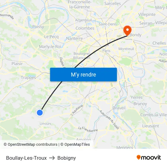 Boullay-Les-Troux to Bobigny map