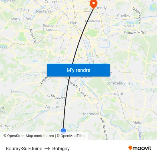 Bouray-Sur-Juine to Bobigny map
