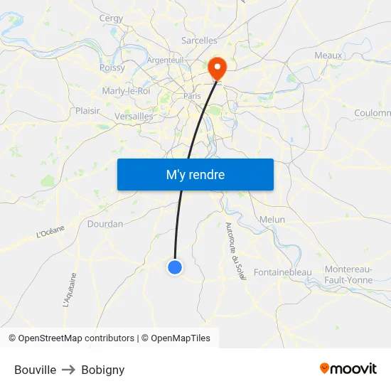 Bouville to Bobigny map