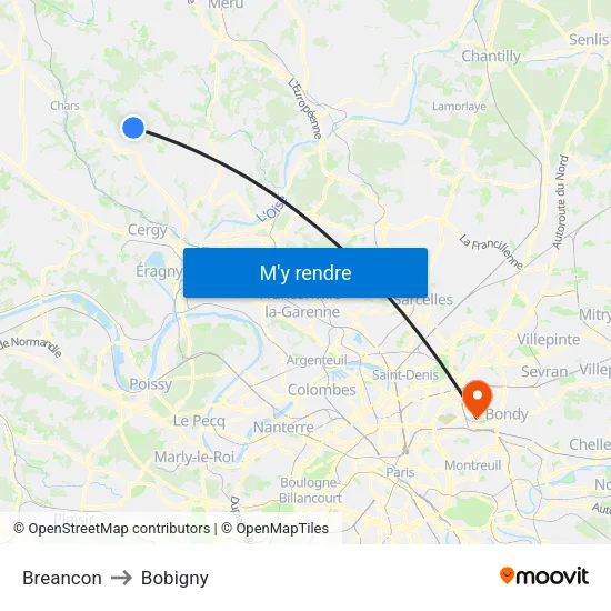 Breancon to Bobigny map