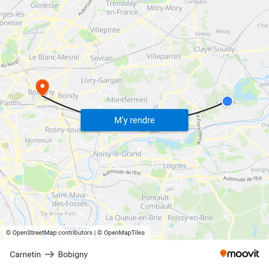 Carnetin to Bobigny map
