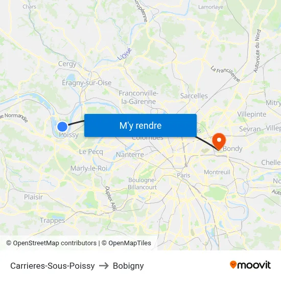 Carrieres-Sous-Poissy to Bobigny map