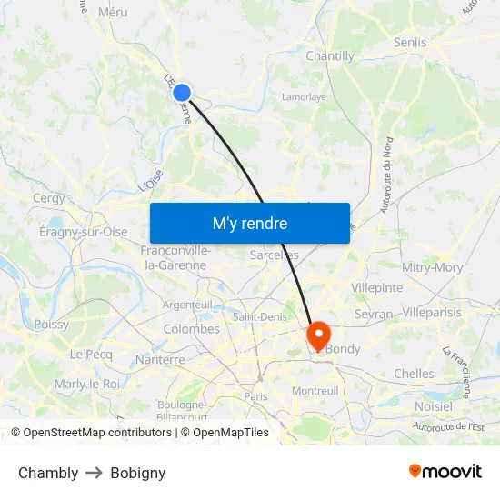 Chambly to Bobigny map