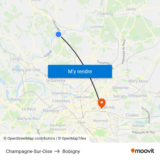Champagne-Sur-Oise to Bobigny map