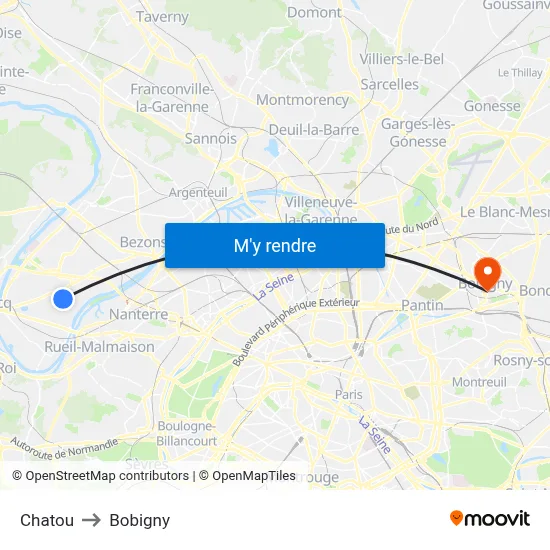 Chatou to Bobigny map