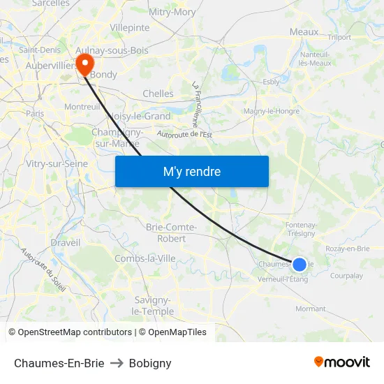 Chaumes-En-Brie to Bobigny map