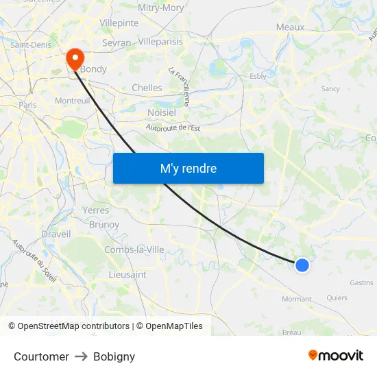 Courtomer to Bobigny map