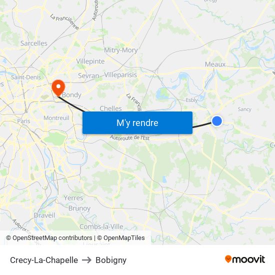 Crecy-La-Chapelle to Bobigny map