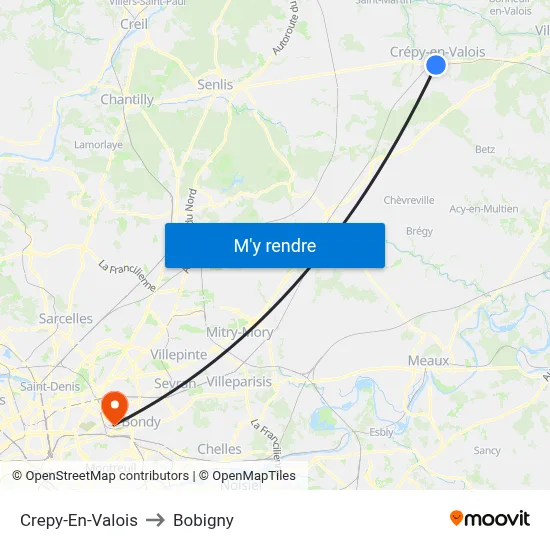 Crepy-En-Valois to Bobigny map