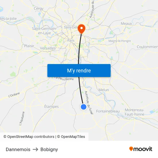 Dannemois to Bobigny map