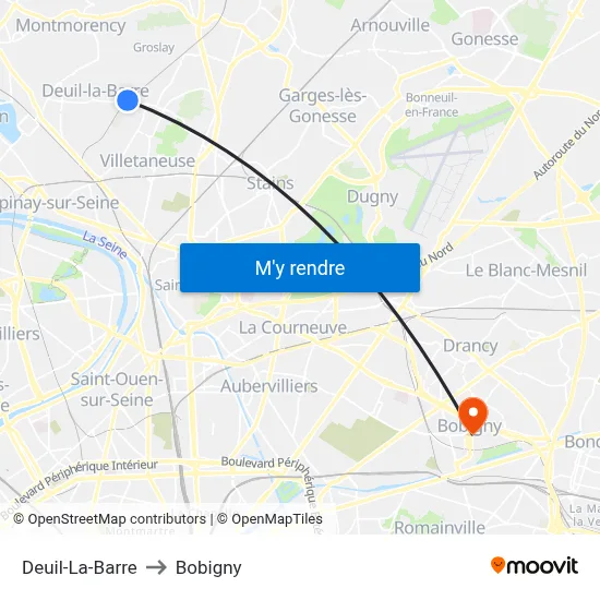 Deuil-La-Barre to Bobigny map