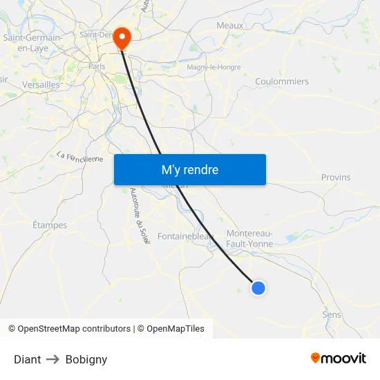 Diant to Bobigny map