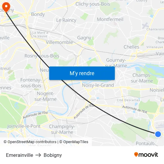 Emerainville to Bobigny map